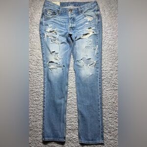 Hollister Jeans Mens 34 x 34 The Skinny Light Wash Button Fly Distressed Grunge